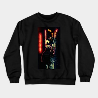 A cyberpunk city night alley. A policeman and a samurai.  Tension... Conflict cannot be avoided. Crewneck Sweatshirt